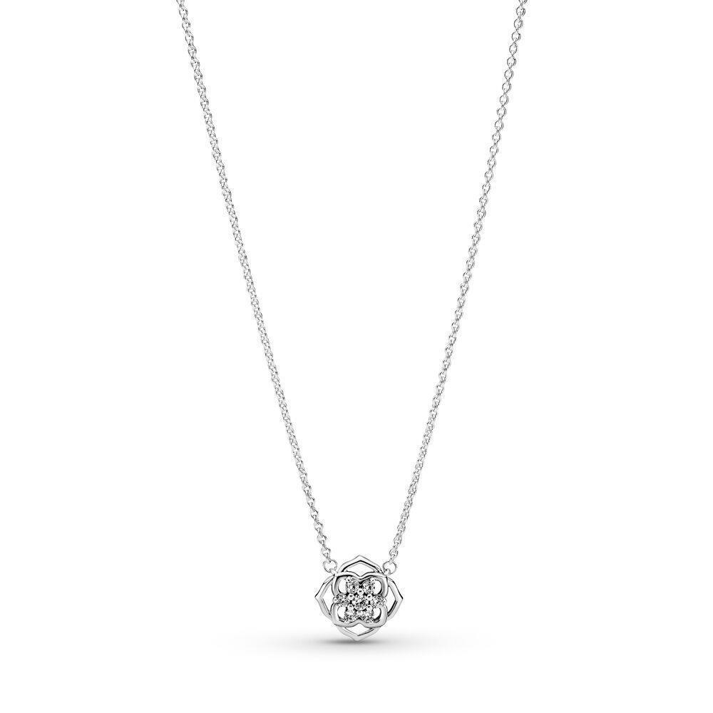 925 Sterling Silver Heart Hollow Leaf Diamond Pendant Necklace Four-leaf Clover Key Collarbone Chain