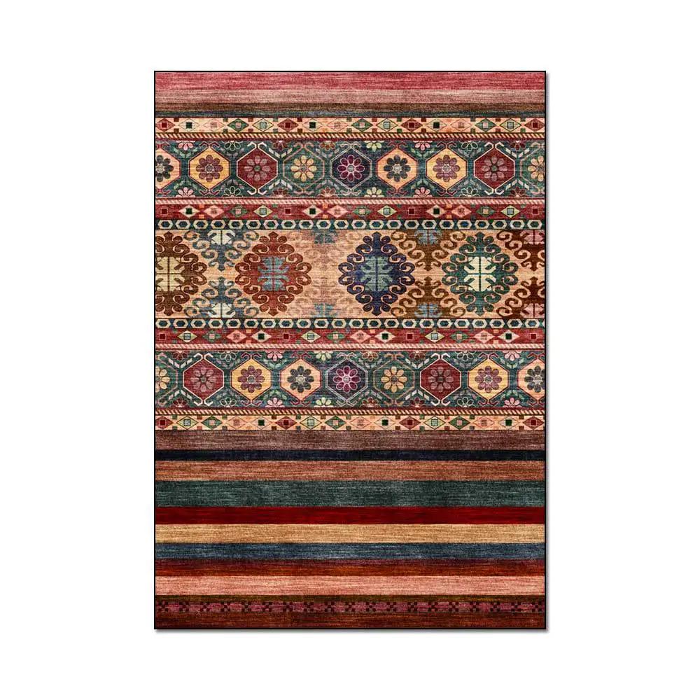 Ethnic Style Dark Colorful Geometric Striped Bedroom Carpet American Style Retro Abstract Carpet Living Room Bedside Mat