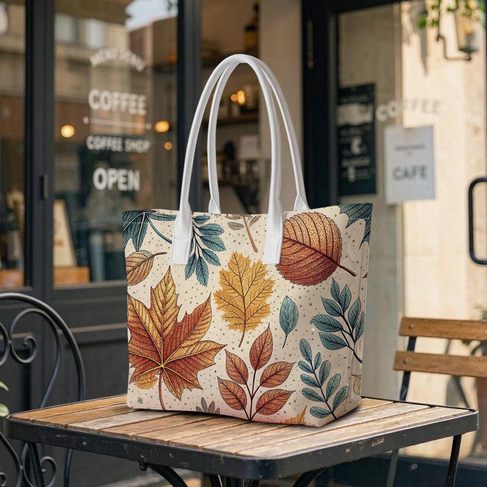 Autumn Leaves Pattern Tote Bag Portable Large Capacity Daily Use Fashion Handbag for Outdoor Shopping