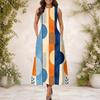 Women Plus Size Round Neck Sleeveless Geometric Printed A Line Long Dress With Side Pockets