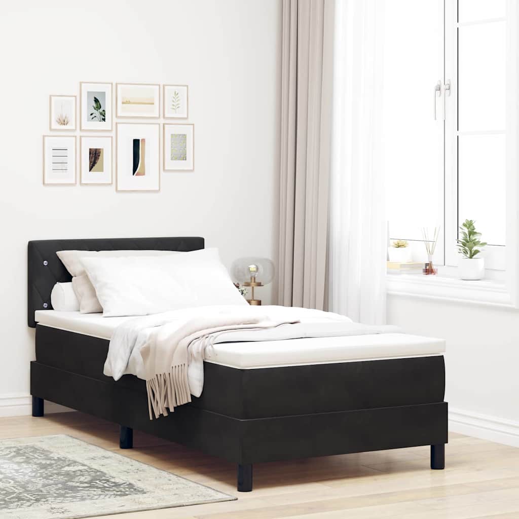 Box Spring Bed with Mattress Black 90 x 200 cm Velvet