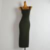 Fashion Style Sexy Square-Neck off-Shoulder Knit Halter Dress Women's Waist-Tight Mid Length Long Length Split Vest Dress