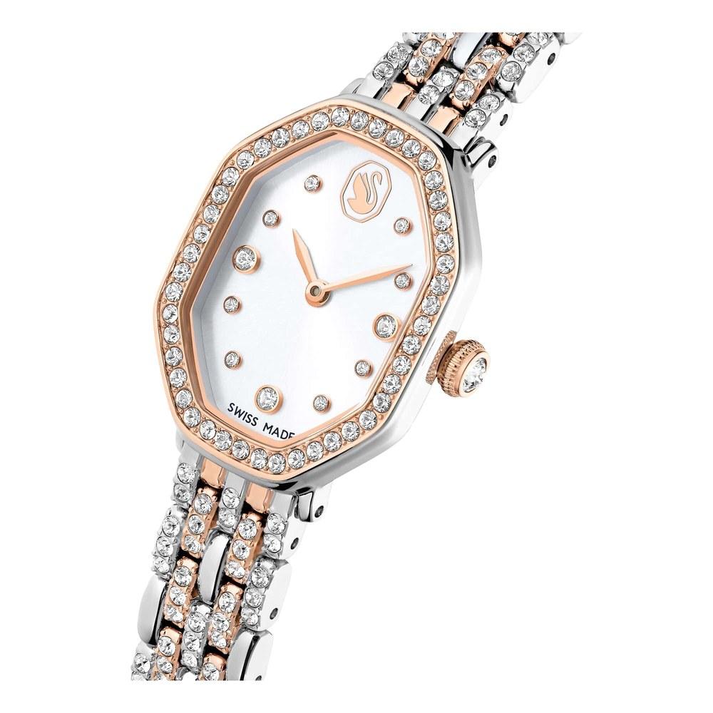 Часы Swarovski Dextera Octagon Swiss Made Металлический Браслет Серебряные Тона Покрытие Розовым Золотом