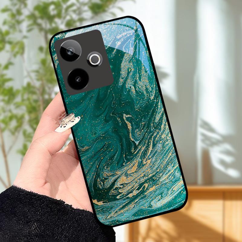 Для Realme GT7 5G Чехол Роскошный Чехол с Рисунком Закаленное Стекло Чехол для Телефона Для Realme GT 7 Fundas Жесткий PC Ударопрочный Корпус Бампер