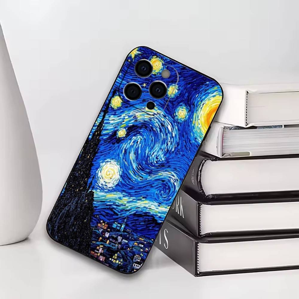Чехол для телефона Art Van Gogh Starry sky Для iPhone17,16,15,14,13,12,11 Plus,Pro Другие Мягкий Черный Чехол