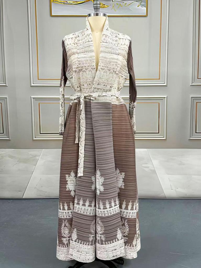 Women's Issey Miyake Pleated Print Cardigan Abaya - Long, Plus Size Arab Robe