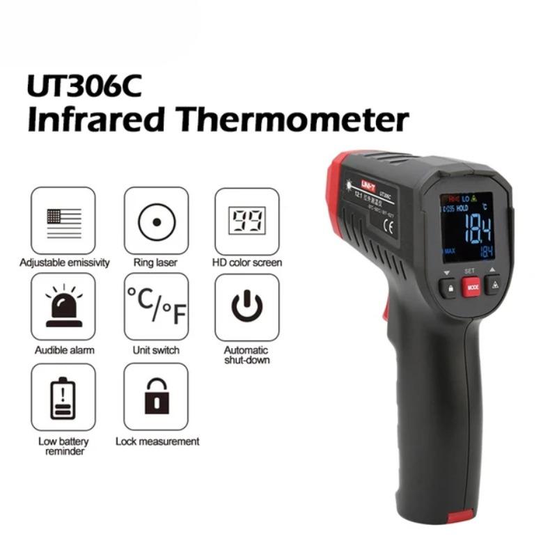 Цифровой термометр UT306S UT306C Бесконтактный промышленный лазерный измеритель температуры