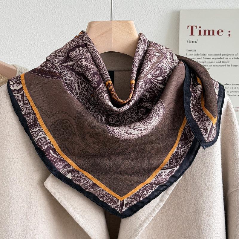Red cashew flower silk scarf 71 imitation silk small square scarf women's spring and autumn ethnic style headscarf neck protection cotton and linen he