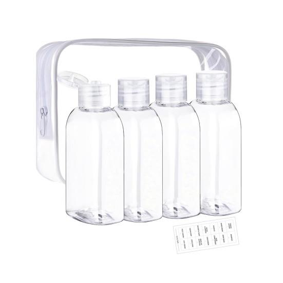 4Pcs Clear Bottles Kit for Toiletries BPA-Free Leak-Proof Refillable Containers for Shampoo Lotion Oils Cream Jars Reusable Travel Accessories