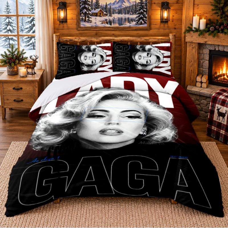 Lady Gaga Pattern Bedding 3Pcs Set Bed Sheet And Pillowcases For Indoor Bedroom