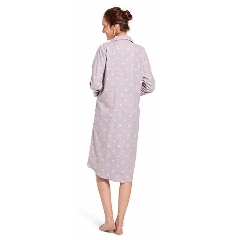 Женская ночная рубашка на пуговицах, хлопковая ночная рубашка с длинными рукавами и милым сердечком, пижамный топ, одежда для сна с воротником-бойфрендом