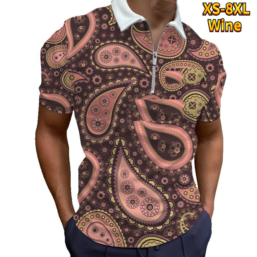 Casual Lapel T-shirt Young Men's Fashion Zipper T-shirt Short Sleeve T-shirt Men's 3D Golden Chain Print T Shirt