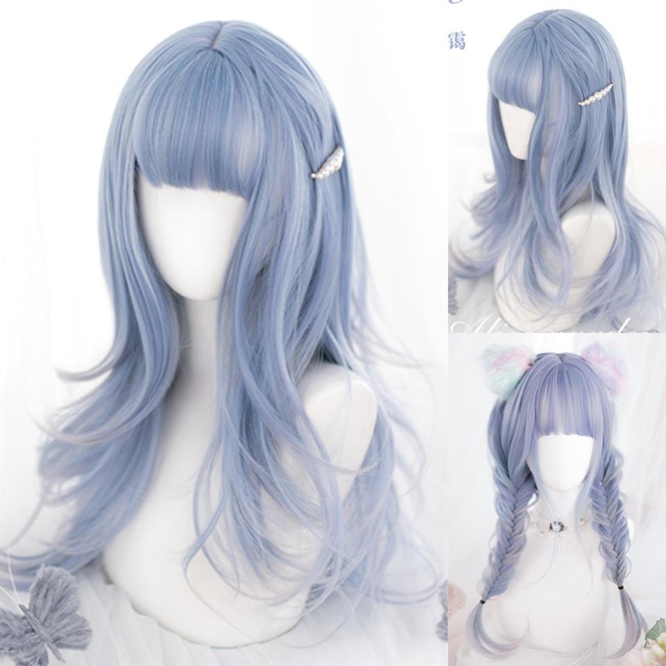 OLACARE синтетический длинный прямой парик Лолита с челкой парик для девочек милый омбре голубой блонд черный парик для косплея вечеринки Хэллоуина Харадзюку