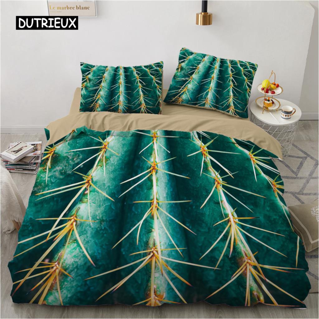 Green Leaves Bedding Set Plants Duvet Cover Set Design Palm Leaf Natural Scenery Bedroom Decoration for Women Children Teens Boy