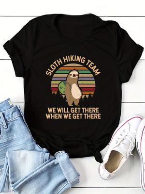 Футболка с принтом Sloth Hiking Team, повседневный топ с круглым вырезом и короткими рукавами, женская одежда