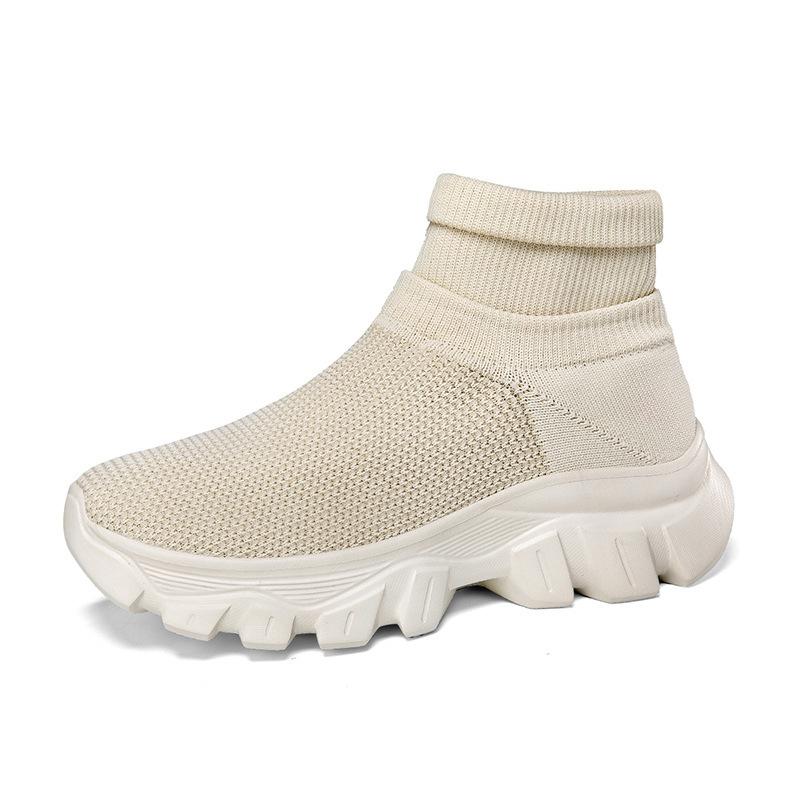 Autumn and Winter New Platform Socks Shoes Fly-woven Sports Short Boots Women's Boots Large Size One-pedal Socks Shoes Solid Color Casual Shoes