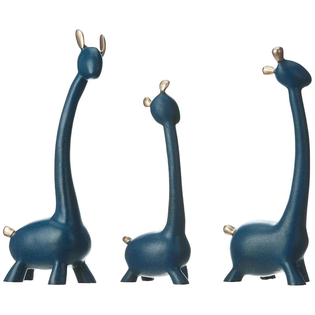 Семья жирафов из трех статуй, скульптуры из смолы для украшения дома, аксессуары для фигурок, художественные подарки, поделки, настольные украшения (Упаковка из 3 шт., синий цвет)