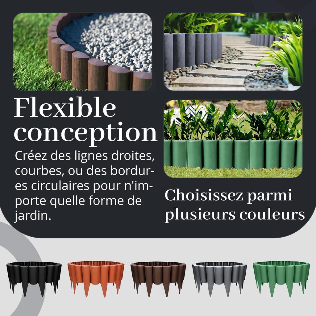 Gardenix 2.5M Wood Look Flower Bed Border Lawn Edge Garden Palisade Bed Fence (2.5M, Brown)