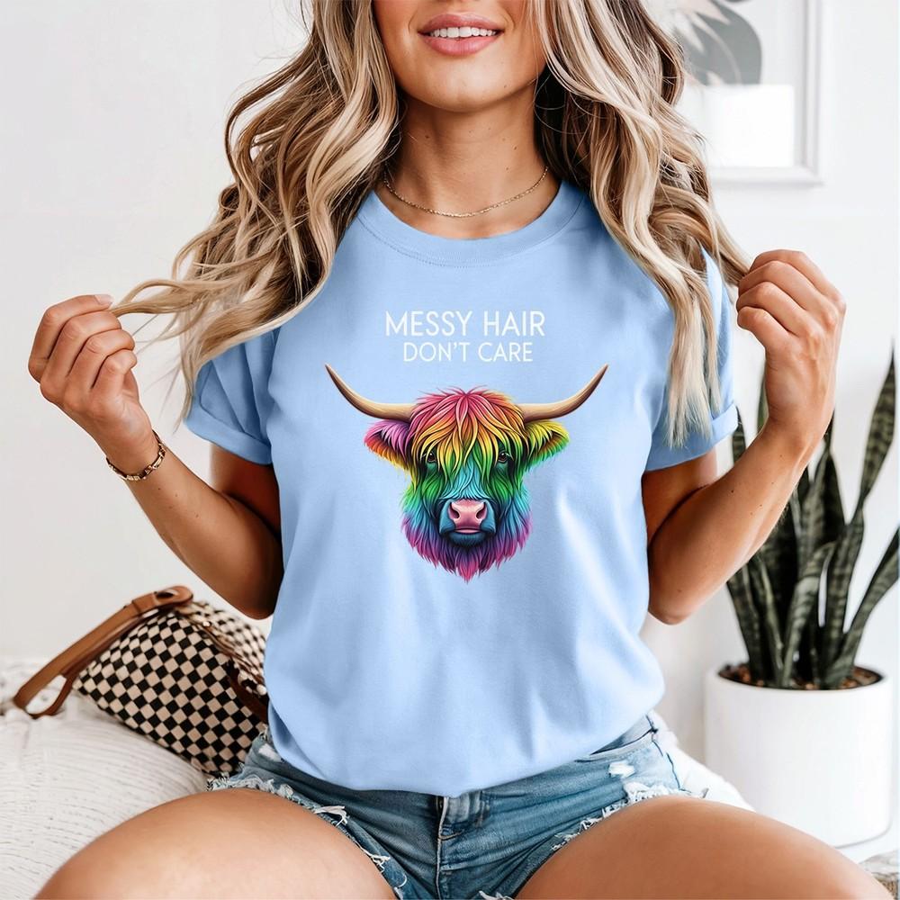 Highland Cow Messy Hair Colorful Unisexs Tshirt