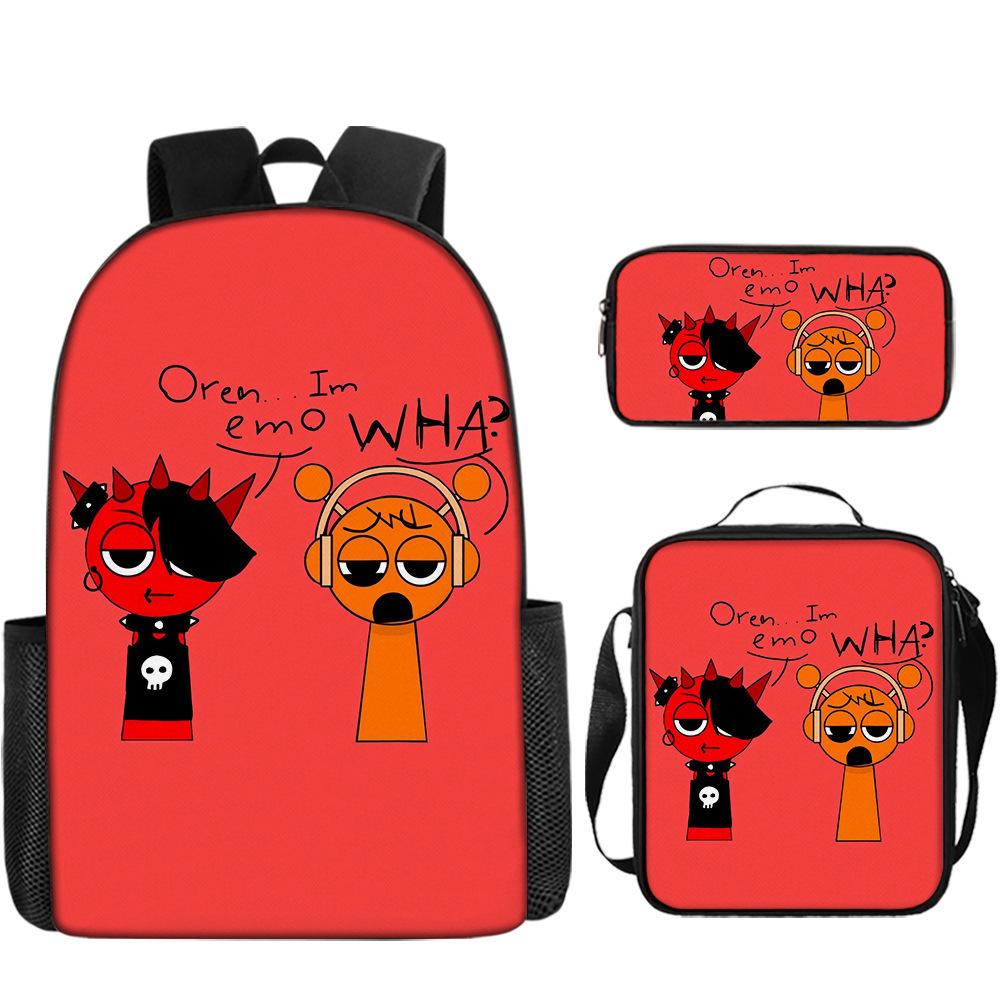 Rhythm Box Sprunki Student School Bag Backpack Backpack Three-Piece Set
