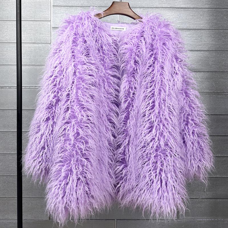 Женское пальто средней длины из искусственной овечьей шерсти в корейском стиле, бежевое