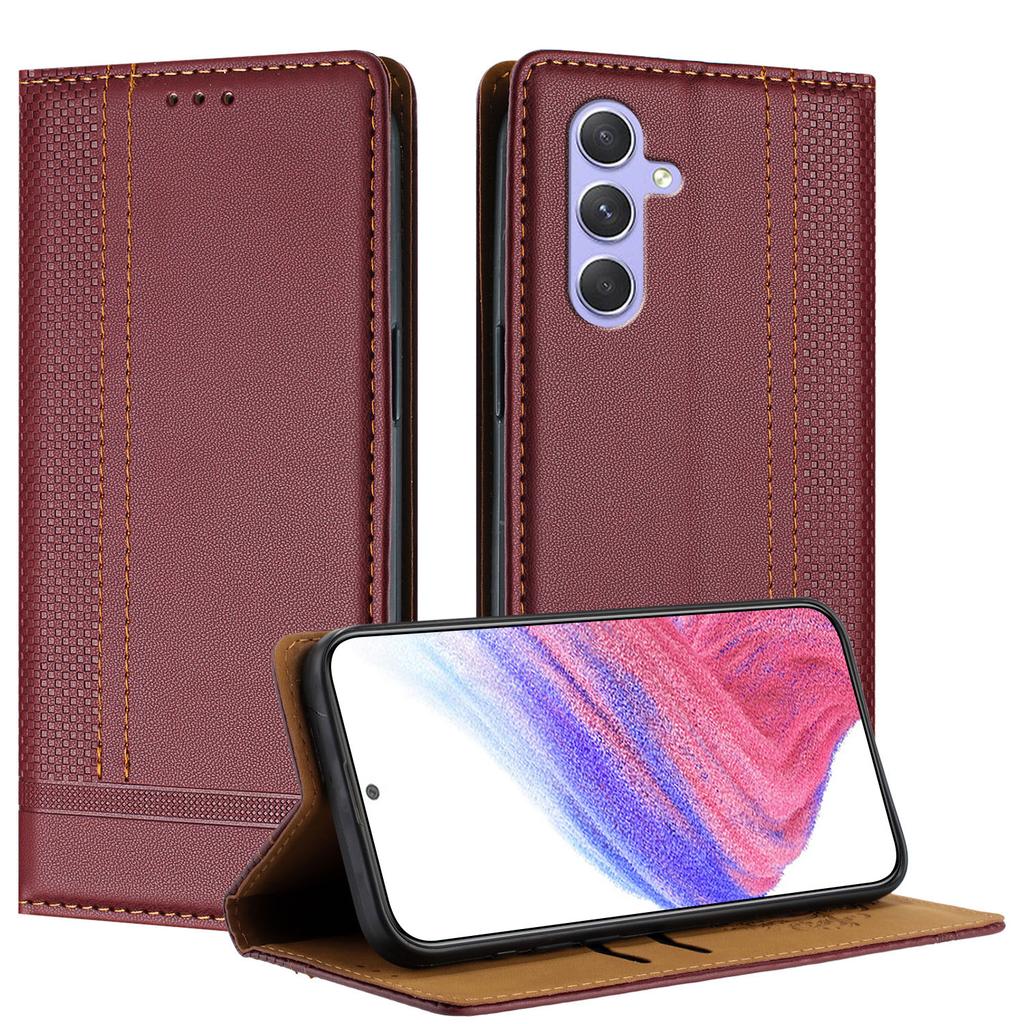 For Samsung Galaxy A55 5G Case L-Shaped Grid Pattern Leather Stand Phone Cover with Card Slots