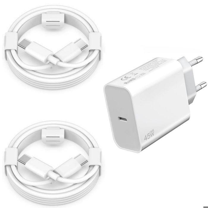 45W Fast Charger - e.F.Connection - Compatible Samsung A16 A17 A36 A56 A05s A06s - 2 USB-C Cables 1M - White