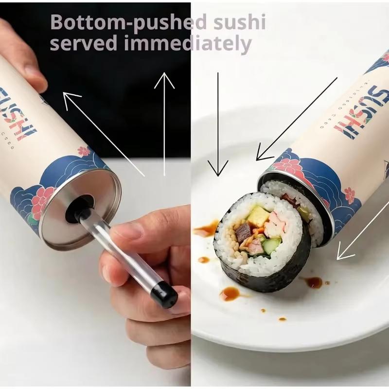 Reusable Japanese Style Round Sushi Push Box Mold 1/4/10Pcs with Sauce Straw Cone for Daily Home Cooking