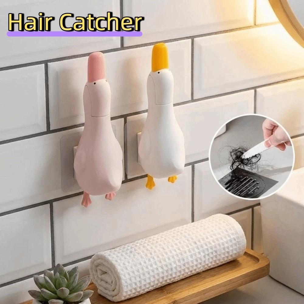Cute Cartoon Duck-Shaped Hair Catcher Double Head Plastic Drain Cleaner Wall Mounted Cleaning Clip Shower Drains