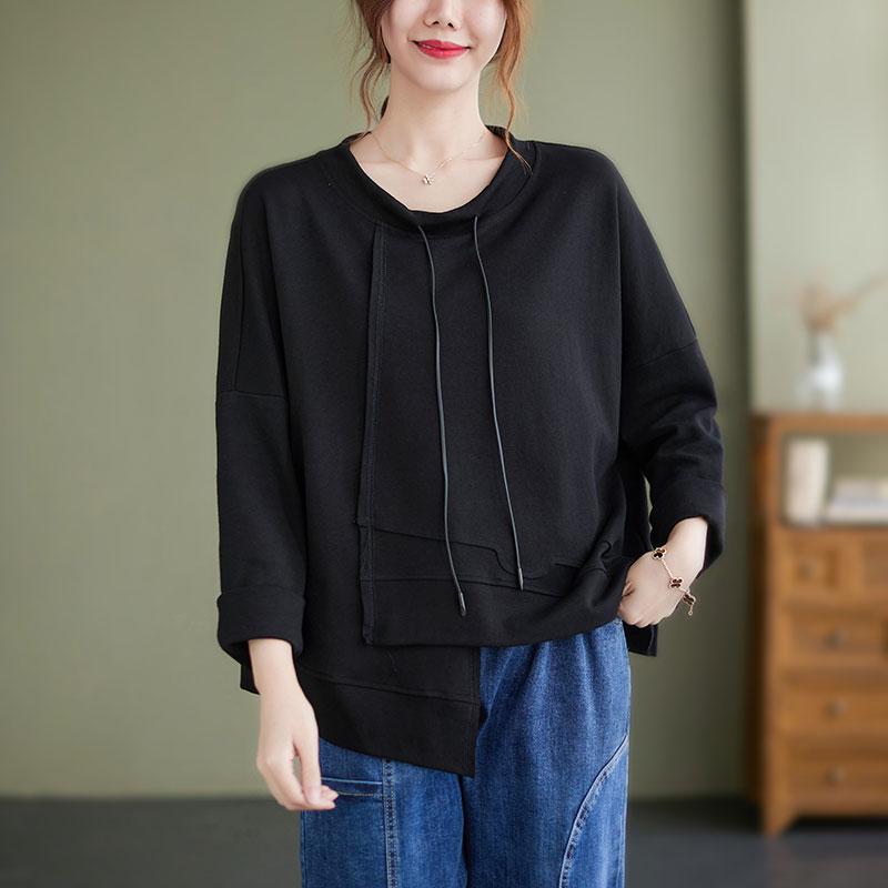 Dimanaf 2021 футболка, женская осенняя водолазка с длинным рукавом, хлопковые толстовки, корейская свободная одежда, белый топ с круглым вырезом, однотонные футболки