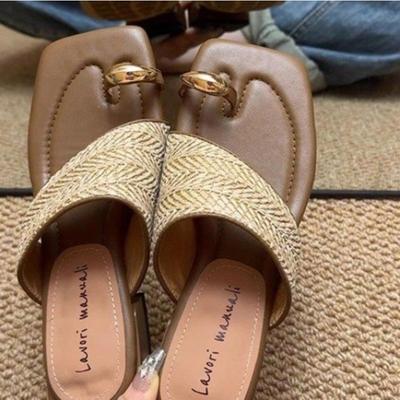 Мода Лето Новая Мода Плетеные Сандалии на Высоком Каблуке с Перемычкой для Пальца Женские Шлепанцы с Квадратным Носком Тренд Слингбэки Массивные Туфли-Лодочки для Платья Пляжные