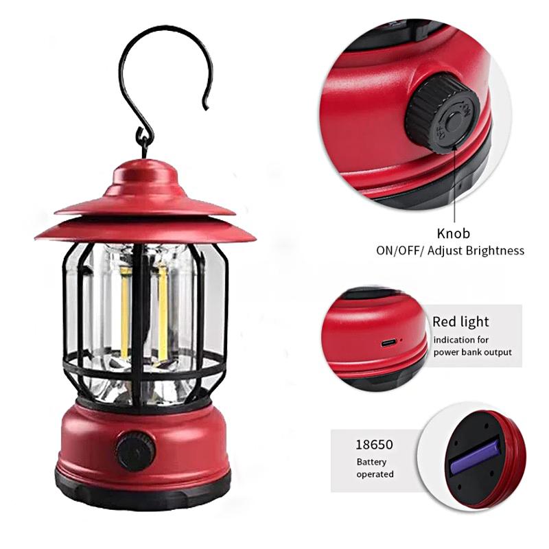 1PC LED Tent Light Outdoor Without Battery Retro Waterproof Portable Camping Lamp Super Bright for Hiking Fishing