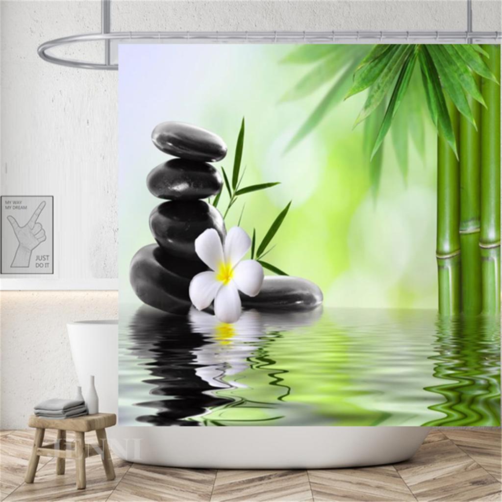 Сельский пейзаж, камень лотоса, Будда, занавеска для душа, занавеска для ванной, водонепроницаемая полиэстеровая занавеска для ванной комнаты с крючками