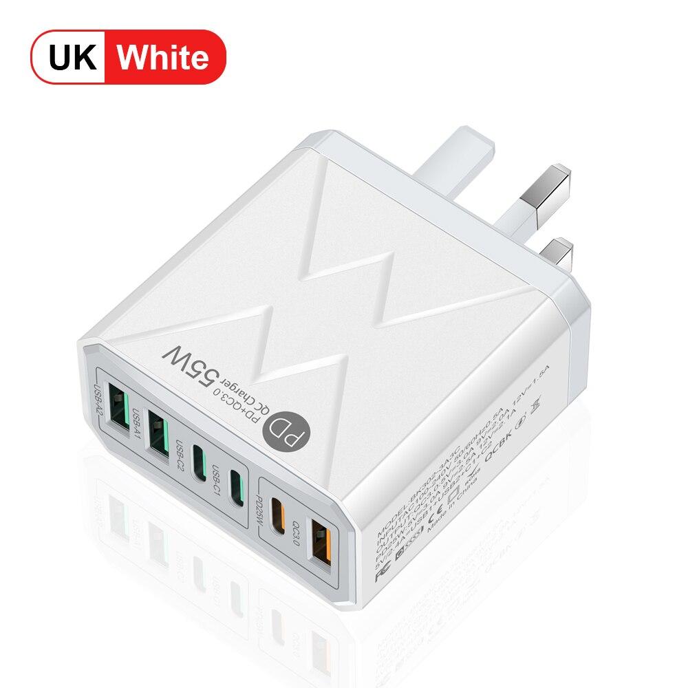 6 в 1 55 Вт PD USB зарядное устройство Быстрая зарядка Quick Charge 3.0 дорожное зарядное устройство для iPhone Samsung Xiaomi зарядное устройство для мобильных телефонов