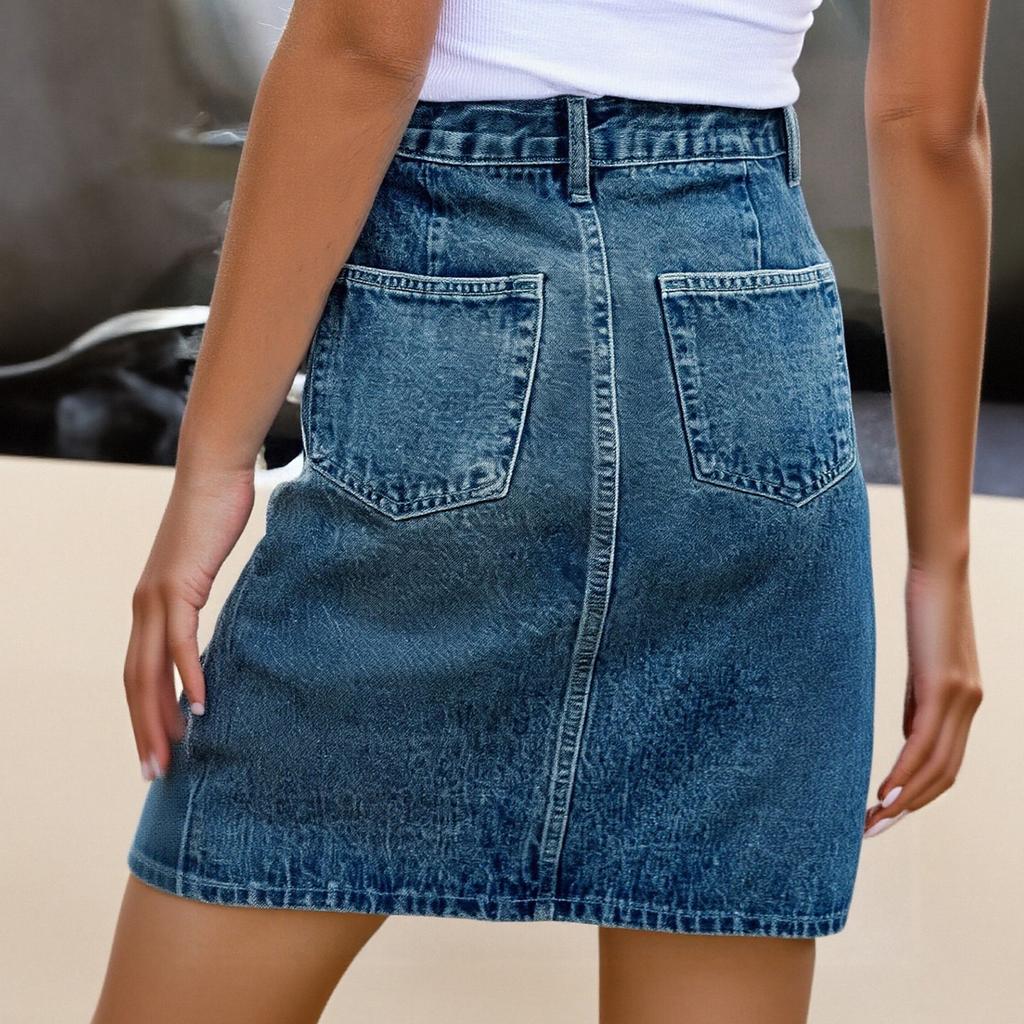 Женская джинсовая юбка карго с низкой посадкой на пуговицах, облегающая, с накладными карманами