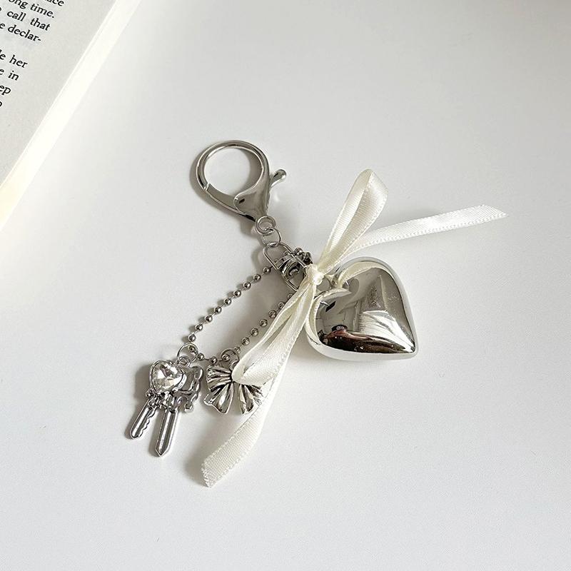 Ins Style Metal Love Key Chain Bowknot Phone Pendant Headphone Case Charms Bag Decor Car Key Ring