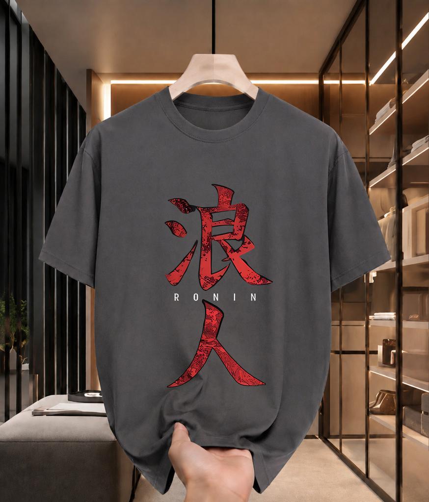 2026 New Cotton Tshirt Ronin Japanese Kanji Print Streetwear Fashion Short Sleeve Tee