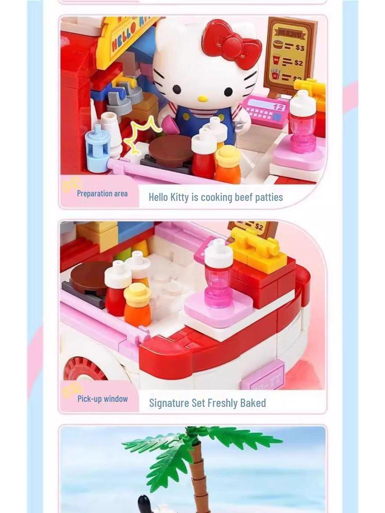 Hello Kitty Cinnamoroll Hamburger & Ice Cream Truck Building Blocks Toy