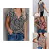 Elegant Womens Summer V Neck Short Sleeve T Shirt Featuring Vibrant Floral Print Design