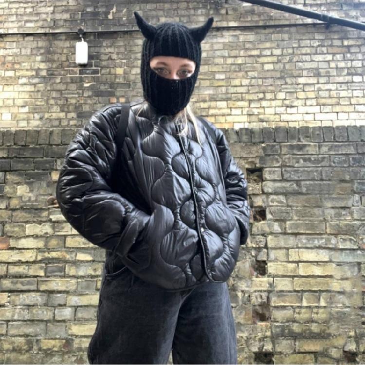 Вязаная Балаклава Шапка Взрослая Новинка Шапка-бини с Рожками Дьявола Модная Зимняя Шапка