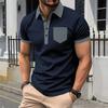 Men's Casual Polo Shirt Lapel Button Color Matching T-Shirt Top