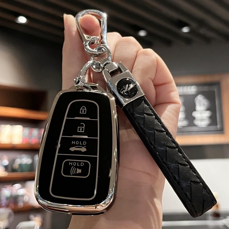 Car Key Case Cover Key Holder with Keychain for Toyota 2018-2022 RAV4 Camry Corolla Avalon C-HR Prius GT86 Highlander