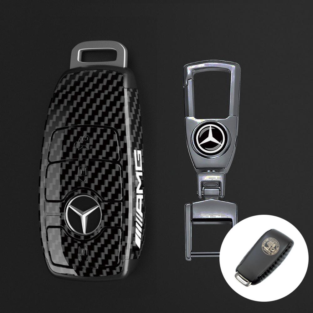 New PC Carbon Fiber Car Key Rings For Mercedes Benz AMG A C E S G Class GLC CLE CLA GLS W205 Car Key Case Keychain Accessories BD1