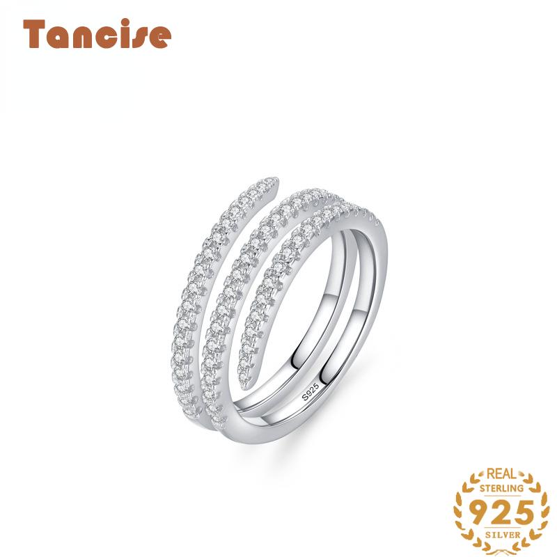 Tancise Classic 925 Sterling Silver Zircon Ring Ladies Jewelry Wedding Promise Party Gift