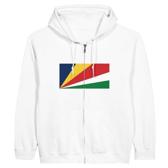 Sweat à capuche à fermeture éclair - PIXELFORMA - Drapeau des Seychelles - Manches longues - Mixte - Blanc