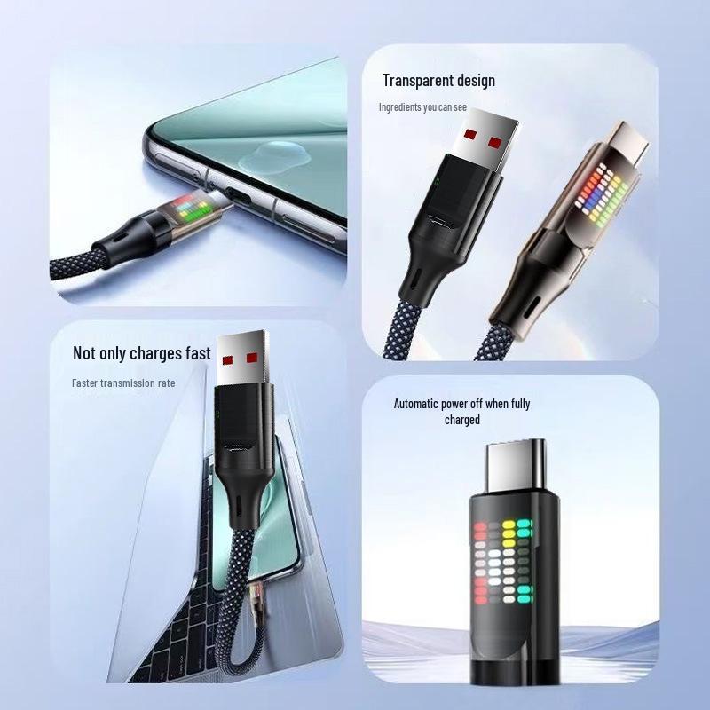 Светящийся кабель 240 Вт, 6 А, быстрая зарядка для устройств Apple, Huawei, Honor и Type-C