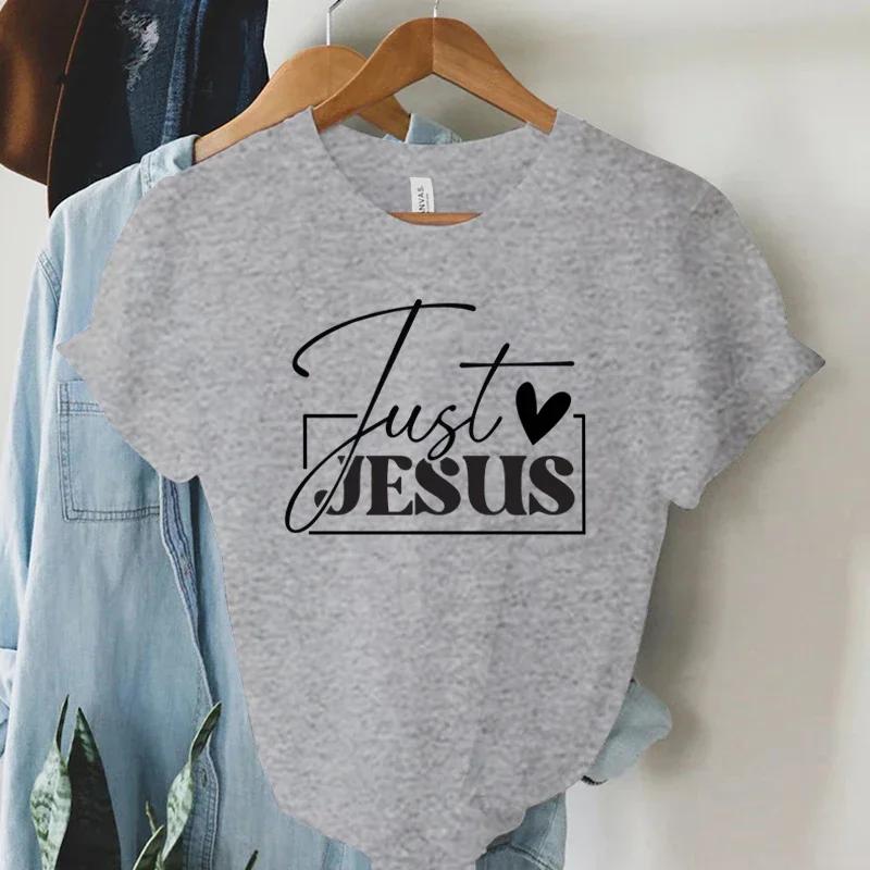 Just Love Jesus Print Women T-Shirts Christian Jesus Letter Shirt Harajuku Graphic Tops Female Summer Religious Christian Tshirt
