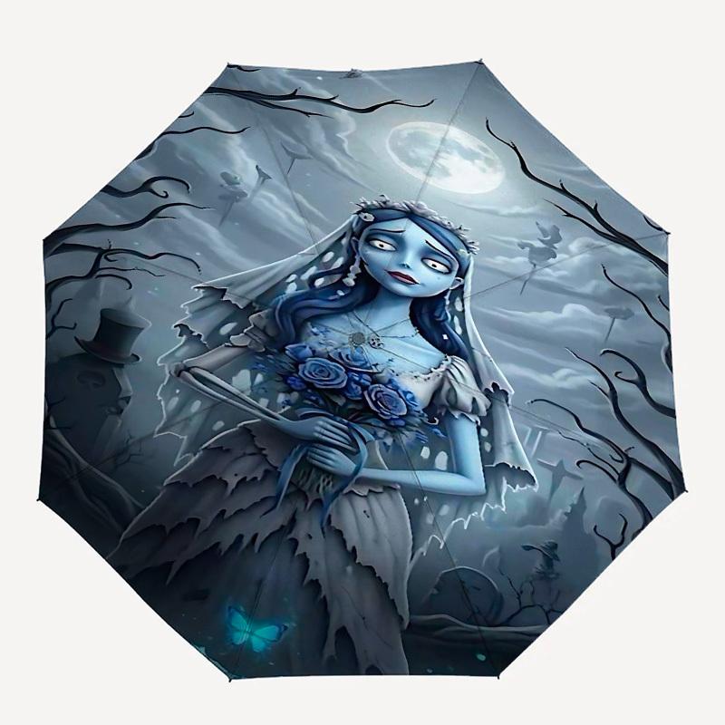 1pc ghostly bride moonlit cemeteryOpen/Close Umbrella-Windproof, Compact Travel Umbrella, Sturdy 8-Rib Shaft, Outdoor Accessory, 1091