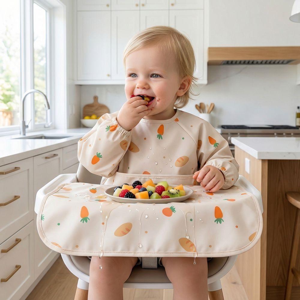 Adjustable Toddler Long Sleeve Apron Soft Baby Rice Pocket Smock Child Feeding Bib Meal Eating