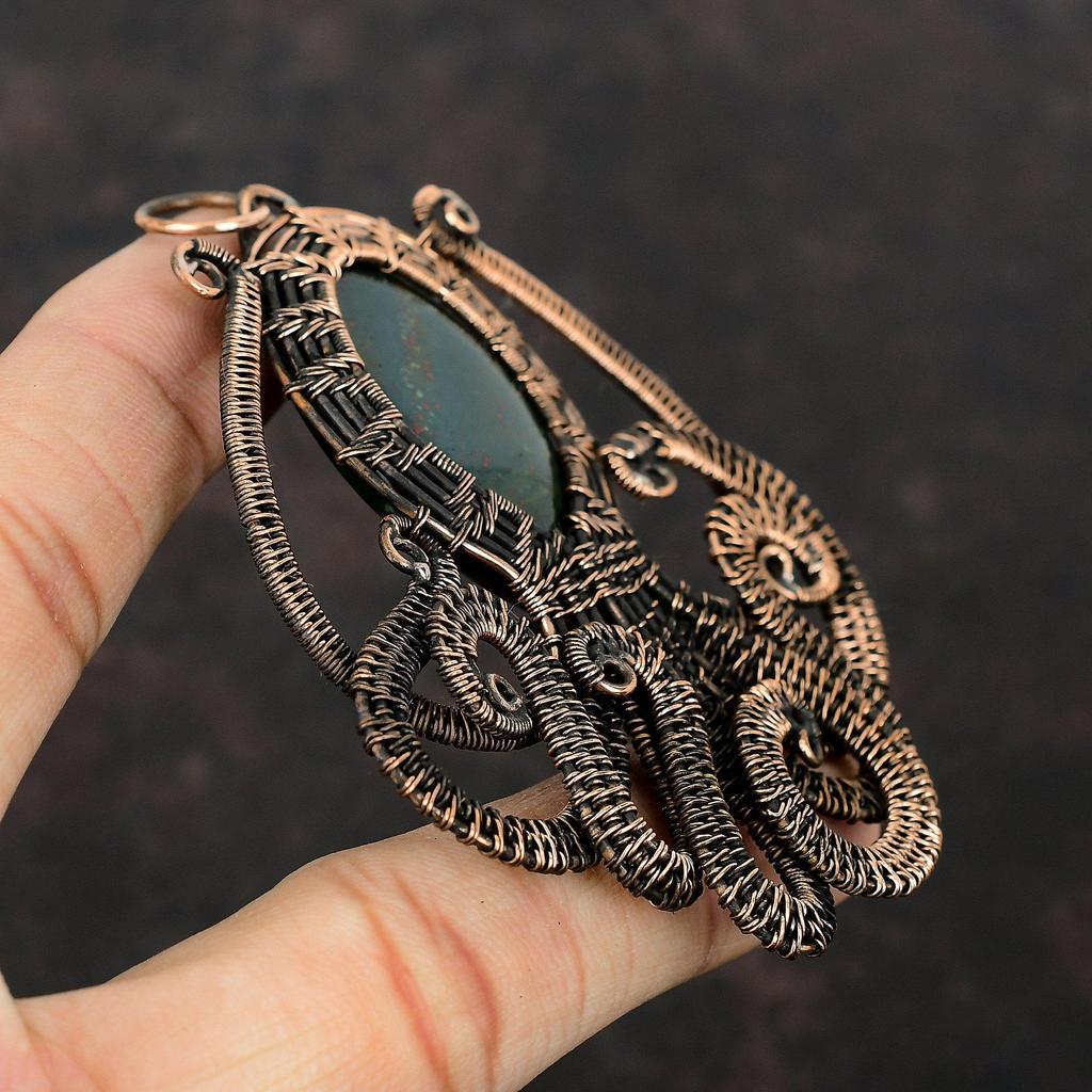 Bloodstone Copper Pendant Wire Wrapped Pendant Octopus Pendant Wire Wrap Gemstone Jewelry Handmade Pendant Wonderful Copper Jewelry For Gift